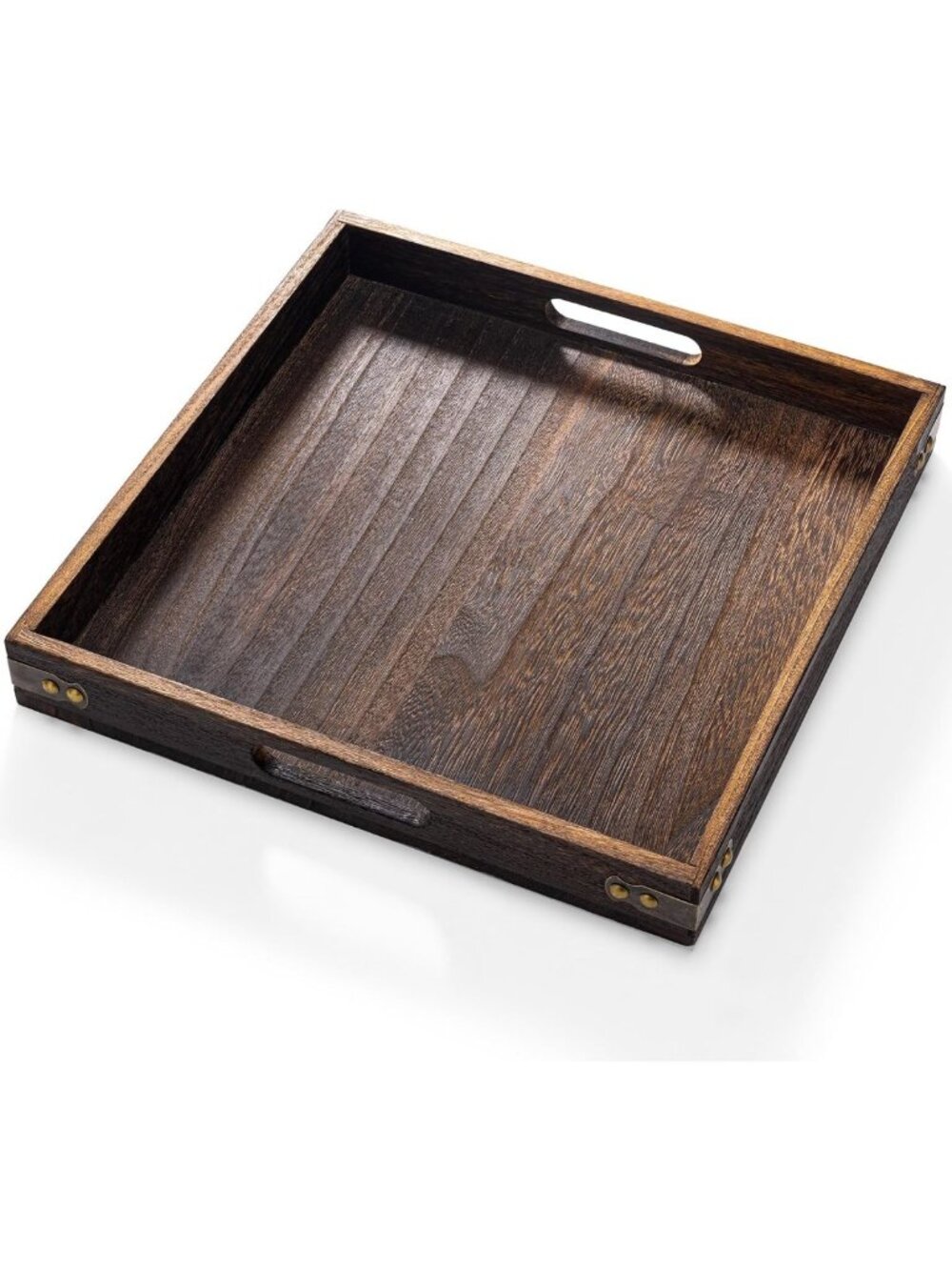 Stylish Wooden Serving Tray with Handles - 12.75" Square Decorative Platter for